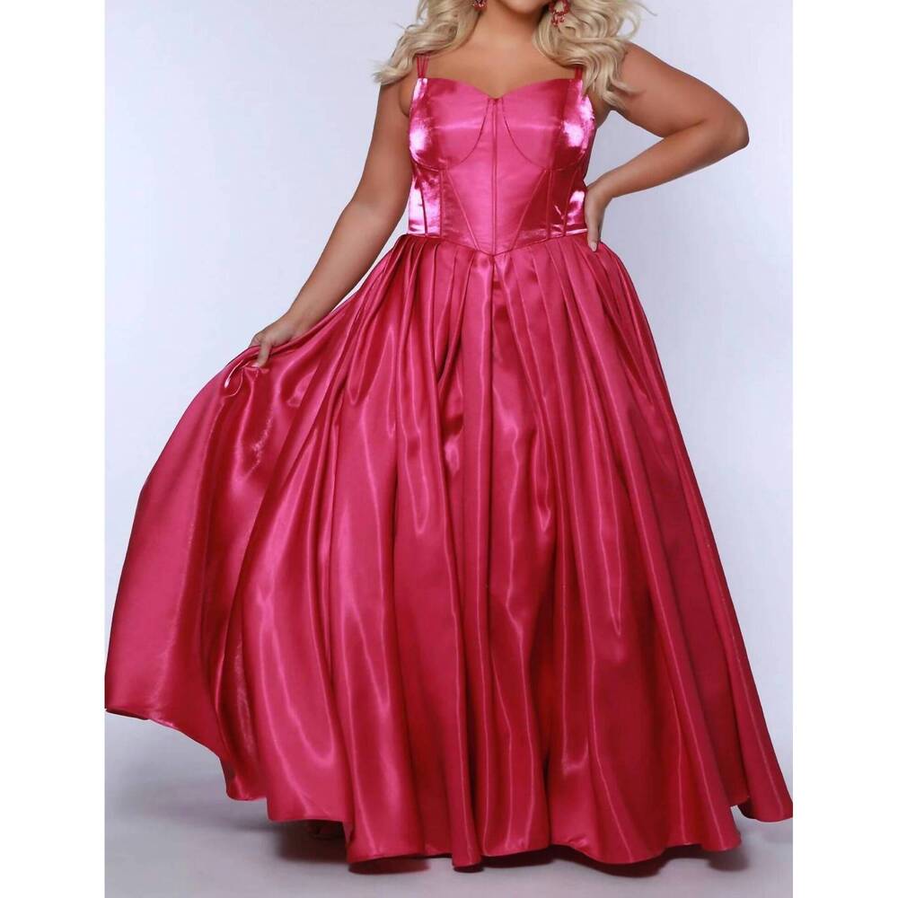 NEW SYDNEY'S CLOSET shiny mirror satin ball gown in berry